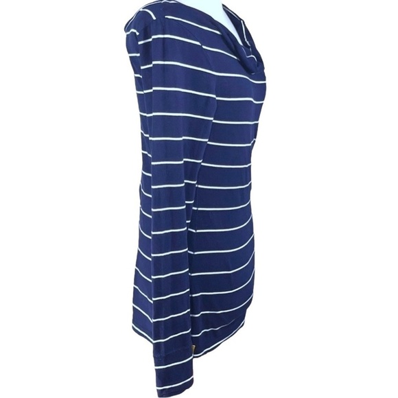 Lole Megan cowl neck top navy blue and white chalk striped organic cotton Size S - Picture 10 of 17